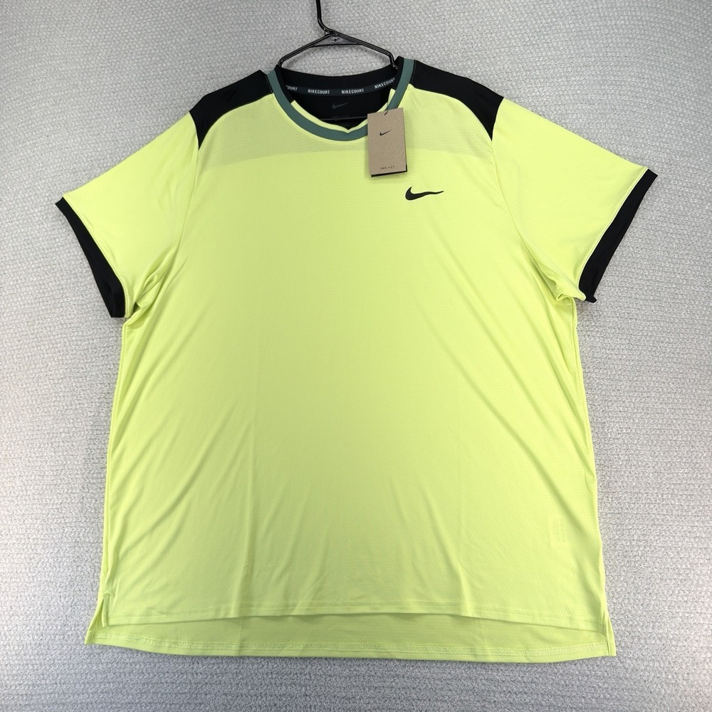 Nike Court Advantage Dri-FIT Tennis Shirt Mens‎ 2XL Volt Yellow Mesh Performance